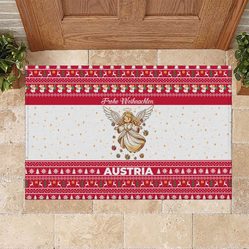 Austria Christmas Rubber Doormat with Frohe Weihnachten Angel Design and Red White Holiday - Wonder Print Shop