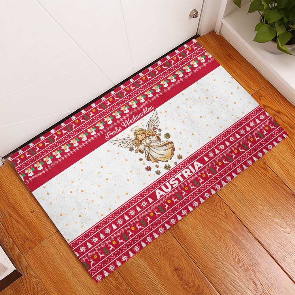 Austria Christmas Rubber Doormat with Frohe Weihnachten Angel Design and Red White Holiday - Wonder Print Shop