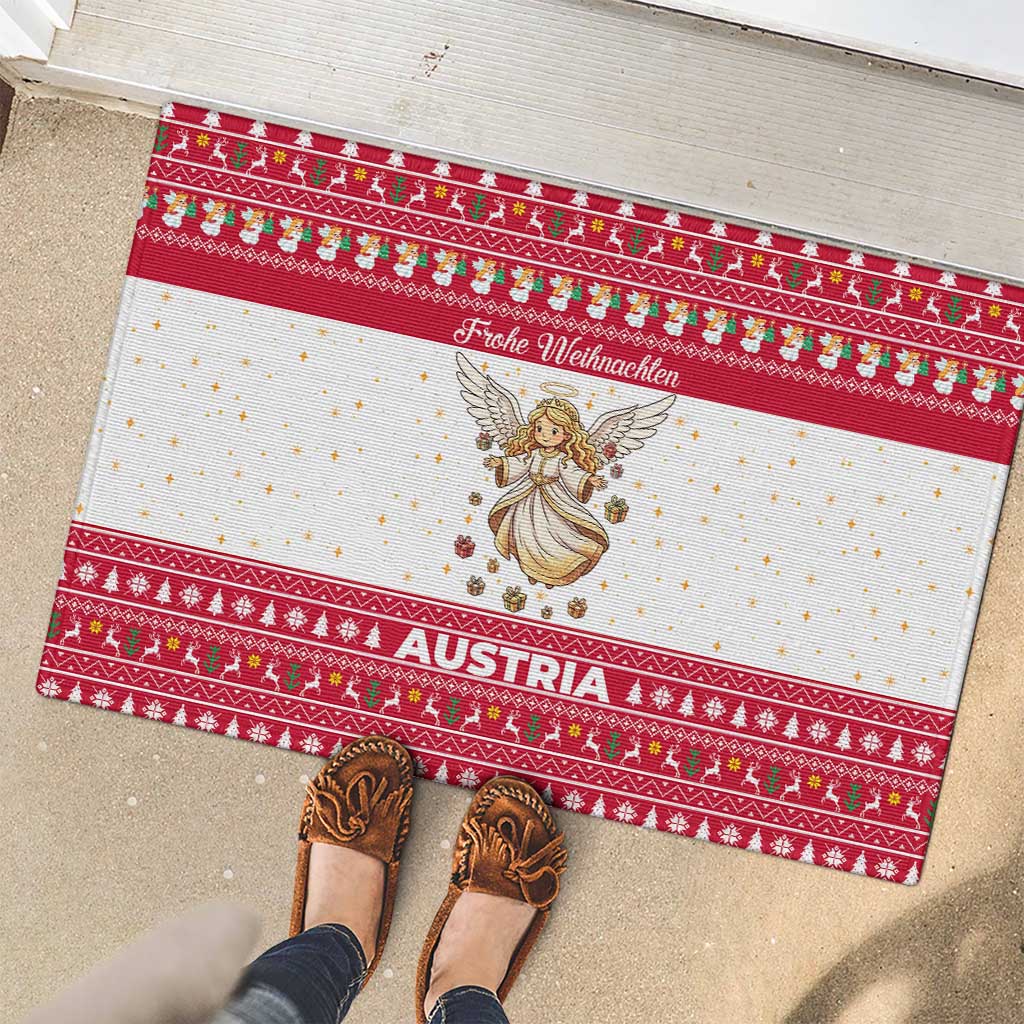 Austria Christmas Rubber Doormat with Frohe Weihnachten Angel Design and Red White Holiday - Wonder Print Shop