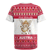Austria Christmas Rugby Jersey with Frohe Weihnachten Angel Design and Red White Holiday - Wonder Print Shop