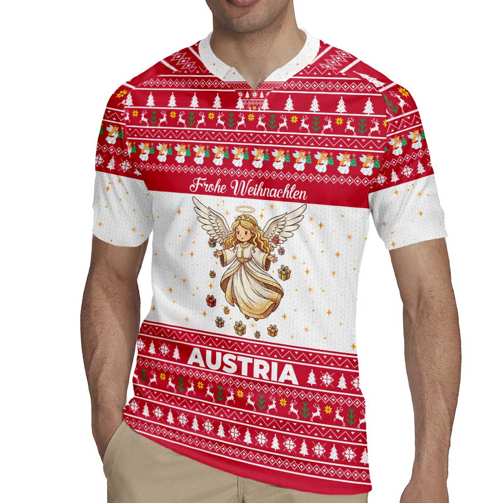 Austria Christmas Rugby Jersey with Frohe Weihnachten Angel Design and Red White Holiday - Wonder Print Shop