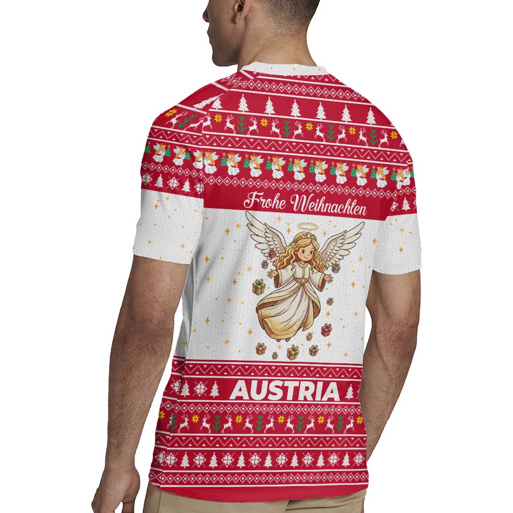 Austria Christmas Rugby Jersey with Frohe Weihnachten Angel Design and Red White Holiday - Wonder Print Shop