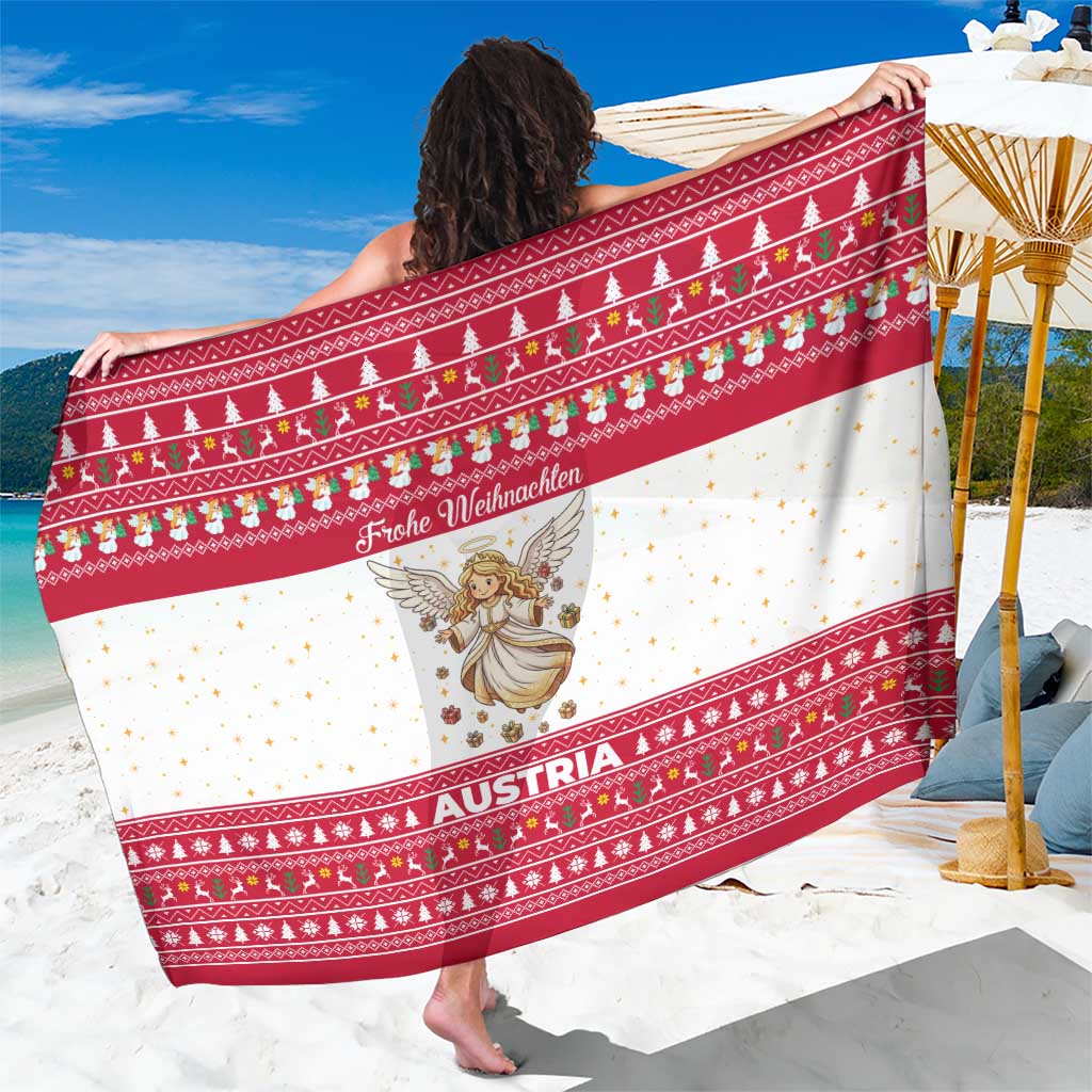 Austria Christmas Sarong with Frohe Weihnachten Angel Design and Red White Holiday - Wonder Print Shop