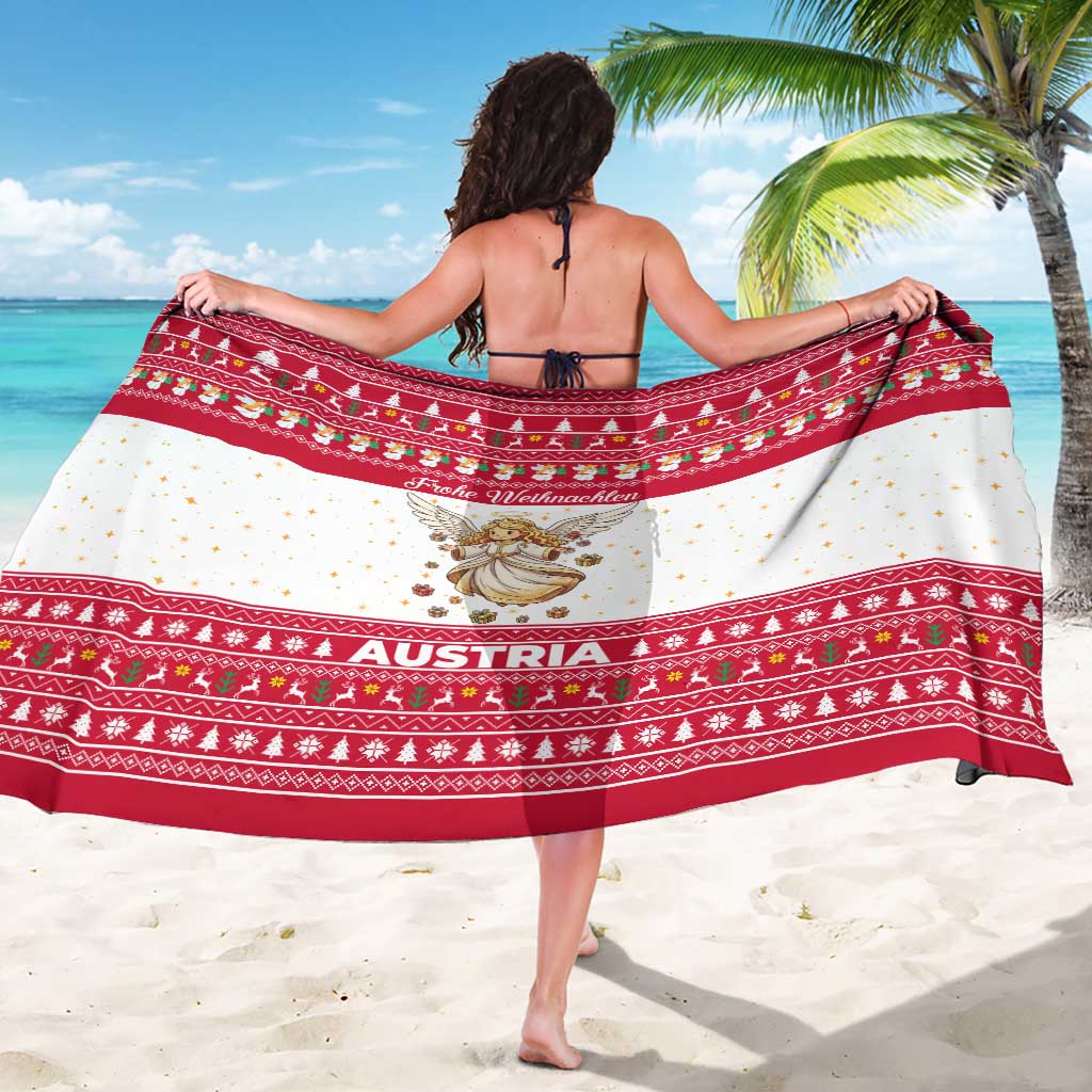 Austria Christmas Sarong with Frohe Weihnachten Angel Design and Red White Holiday - Wonder Print Shop