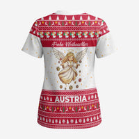 Austria Christmas Scrub Top with Frohe Weihnachten Angel Design and Red White Holiday - Wonder Print Shop