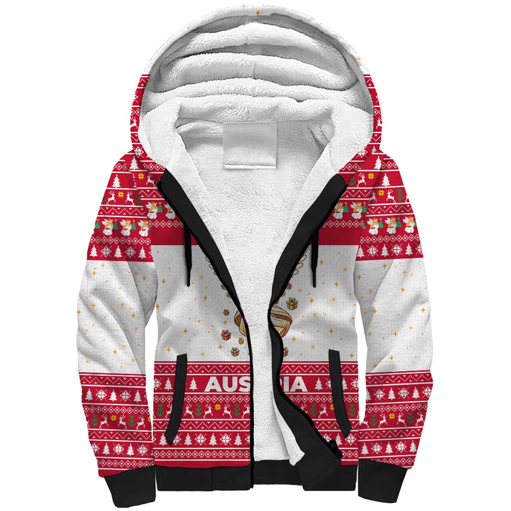 Austria Christmas Sherpa Hoodie with Frohe Weihnachten Angel Design and Red White Holiday - Wonder Print Shop