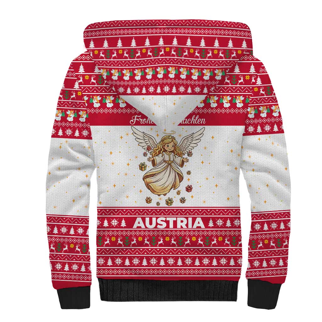 Austria Christmas Sherpa Hoodie with Frohe Weihnachten Angel Design and Red White Holiday - Wonder Print Shop
