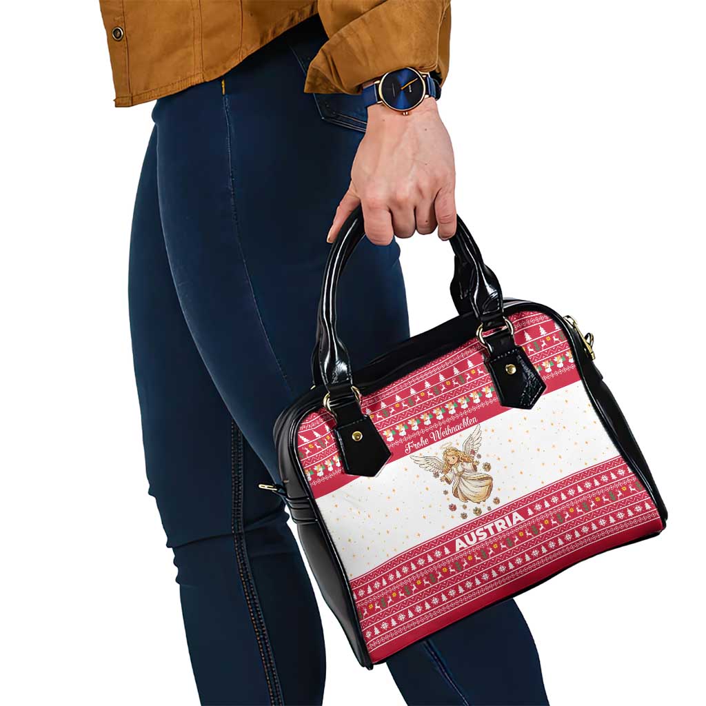 Austria Christmas Shoulder Handbag with Frohe Weihnachten Angel Design and Red White Holiday - Wonder Print Shop