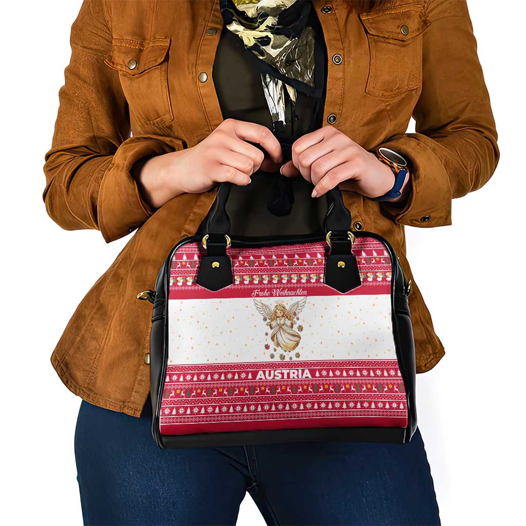 Austria Christmas Shoulder Handbag with Frohe Weihnachten Angel Design and Red White Holiday - Wonder Print Shop