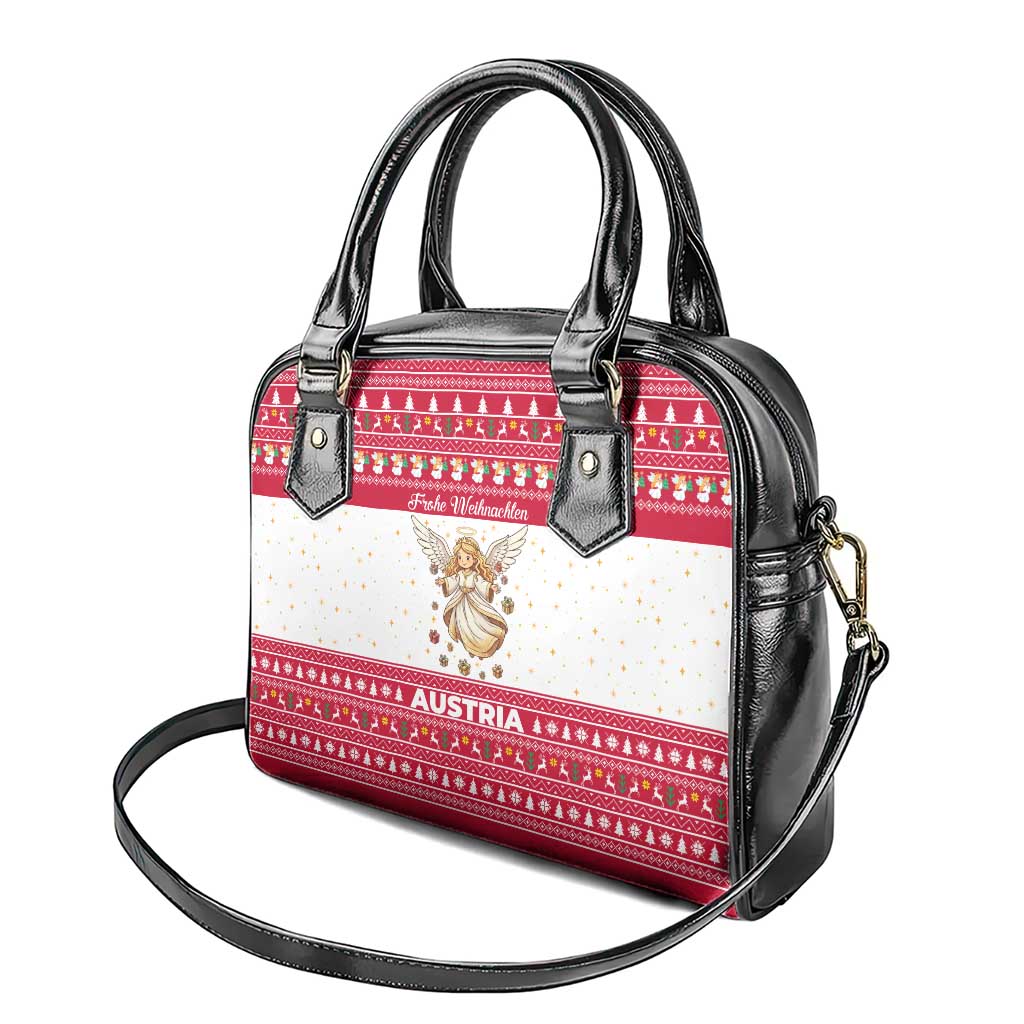 Austria Christmas Shoulder Handbag with Frohe Weihnachten Angel Design and Red White Holiday - Wonder Print Shop