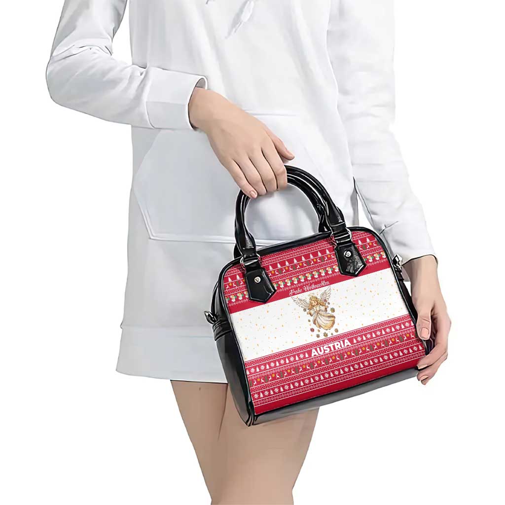 Austria Christmas Shoulder Handbag with Frohe Weihnachten Angel Design and Red White Holiday - Wonder Print Shop