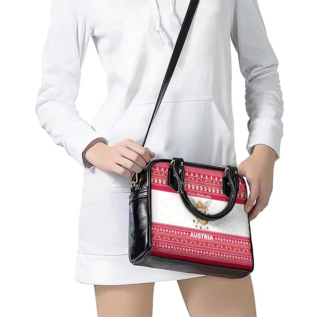 Austria Christmas Shoulder Handbag with Frohe Weihnachten Angel Design and Red White Holiday - Wonder Print Shop