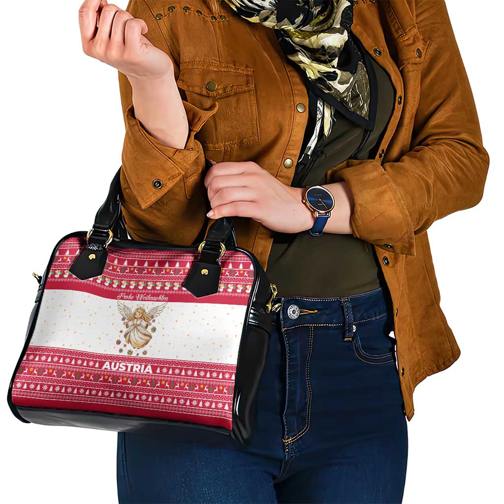 Austria Christmas Shoulder Handbag with Frohe Weihnachten Angel Design and Red White Holiday - Wonder Print Shop