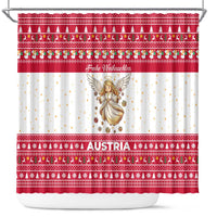 Austria Christmas Shower Curtain with Frohe Weihnachten Angel Design and Red White Holiday - Wonder Print Shop