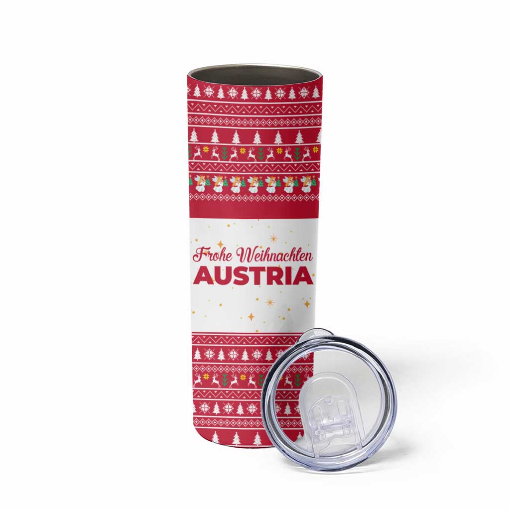 Austria Christmas Skinny Tumbler with Frohe Weihnachten Angel Design and Red White Holiday - Wonder Print Shop