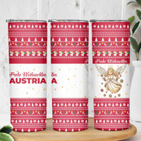 Austria Christmas Skinny Tumbler with Frohe Weihnachten Angel Design and Red White Holiday - Wonder Print Shop