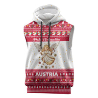 Austria Christmas Sleeveless Hoodie with Frohe Weihnachten Angel Design and Red White Holiday - Wonder Print Shop