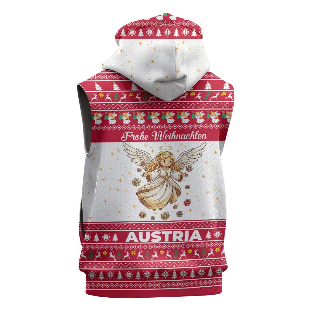 Austria Christmas Sleeveless Hoodie with Frohe Weihnachten Angel Design and Red White Holiday - Wonder Print Shop