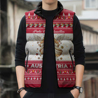 Austria Christmas Sleeveless Puffer Jacket with Frohe Weihnachten Angel Design and Red White Holiday - Wonder Print Shop