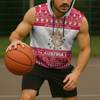 Austria Christmas Sleeveless Zip Hoodie with Frohe Weihnachten Angel Design and Red White Holiday - Wonder Print Shop