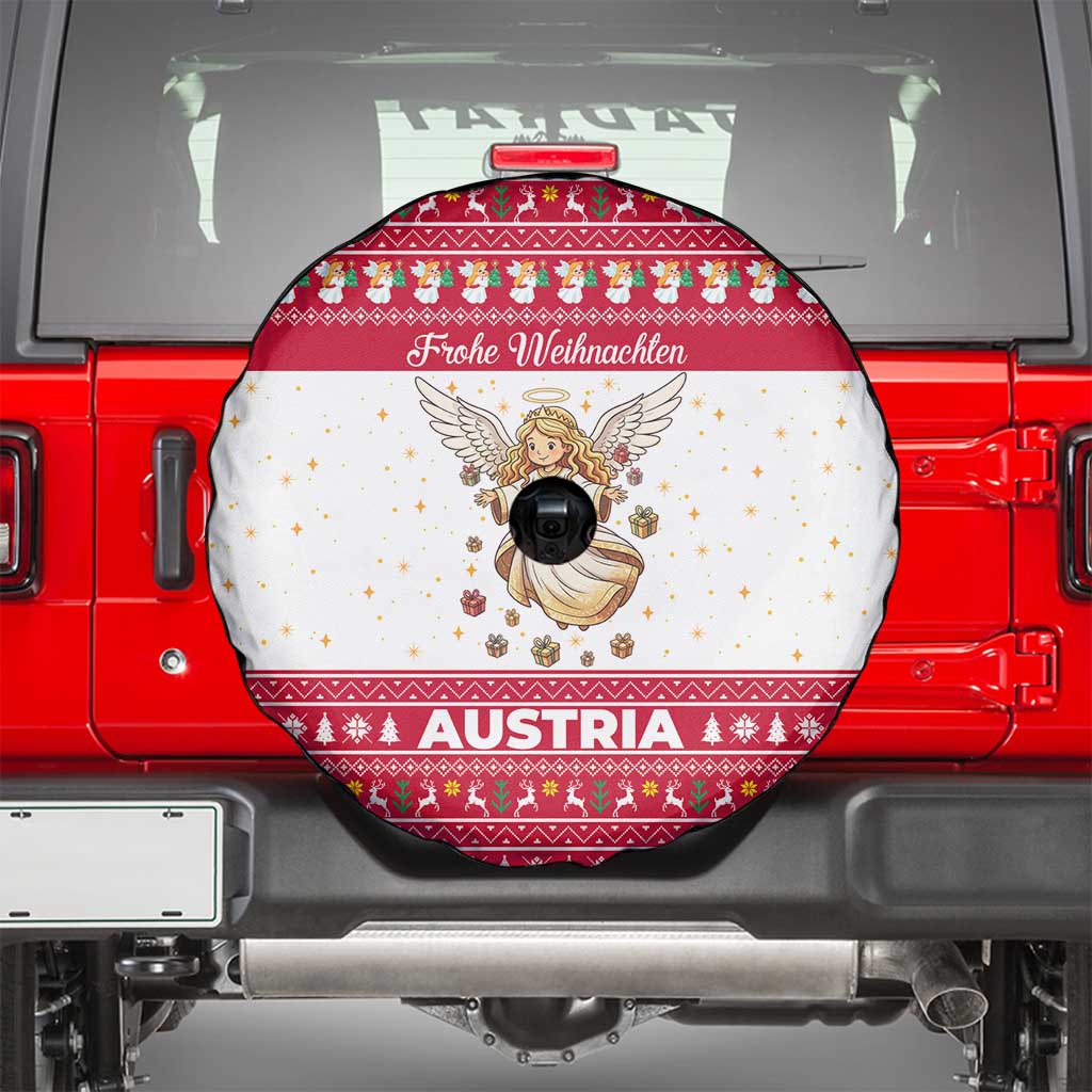 Austria Christmas Spare Tire Cover with Frohe Weihnachten Angel Design and Red White Holiday - Wonder Print Shop