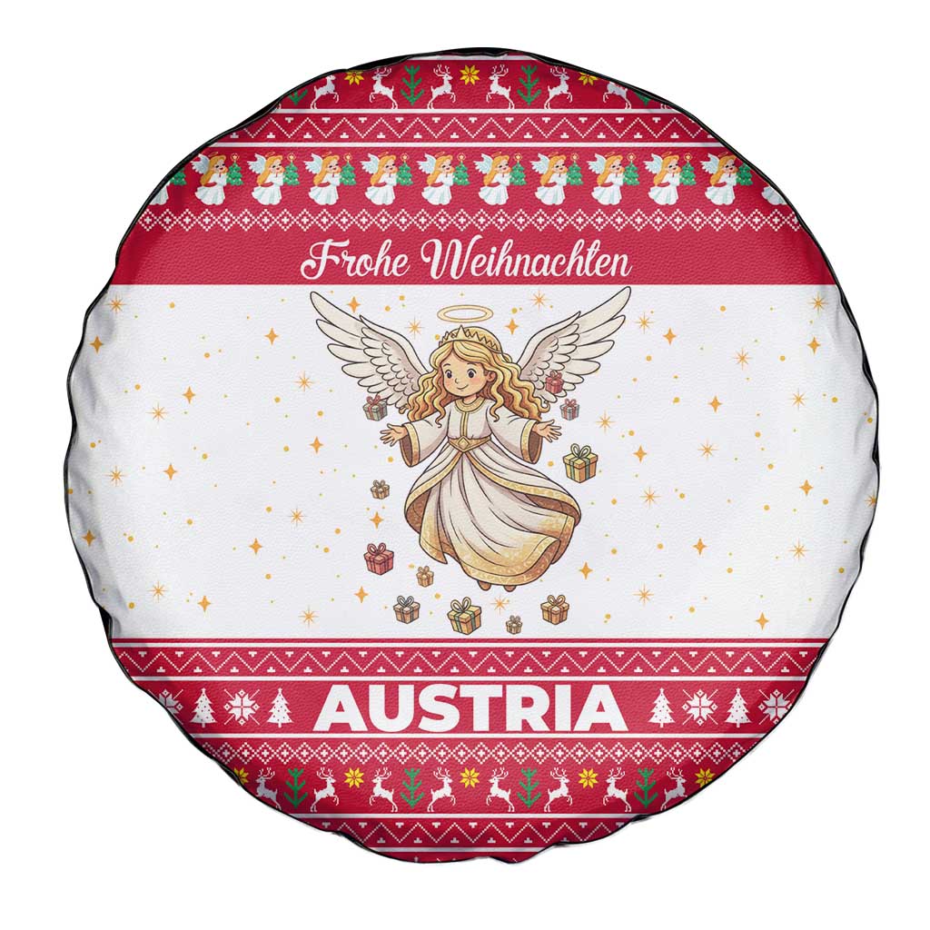 Austria Christmas Spare Tire Cover with Frohe Weihnachten Angel Design and Red White Holiday - Wonder Print Shop
