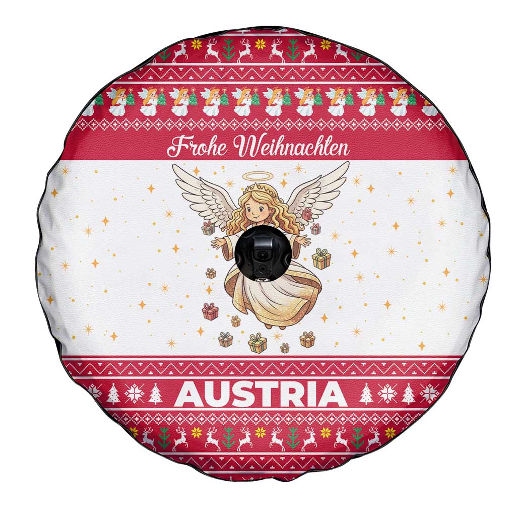 Austria Christmas Spare Tire Cover with Frohe Weihnachten Angel Design and Red White Holiday - Wonder Print Shop
