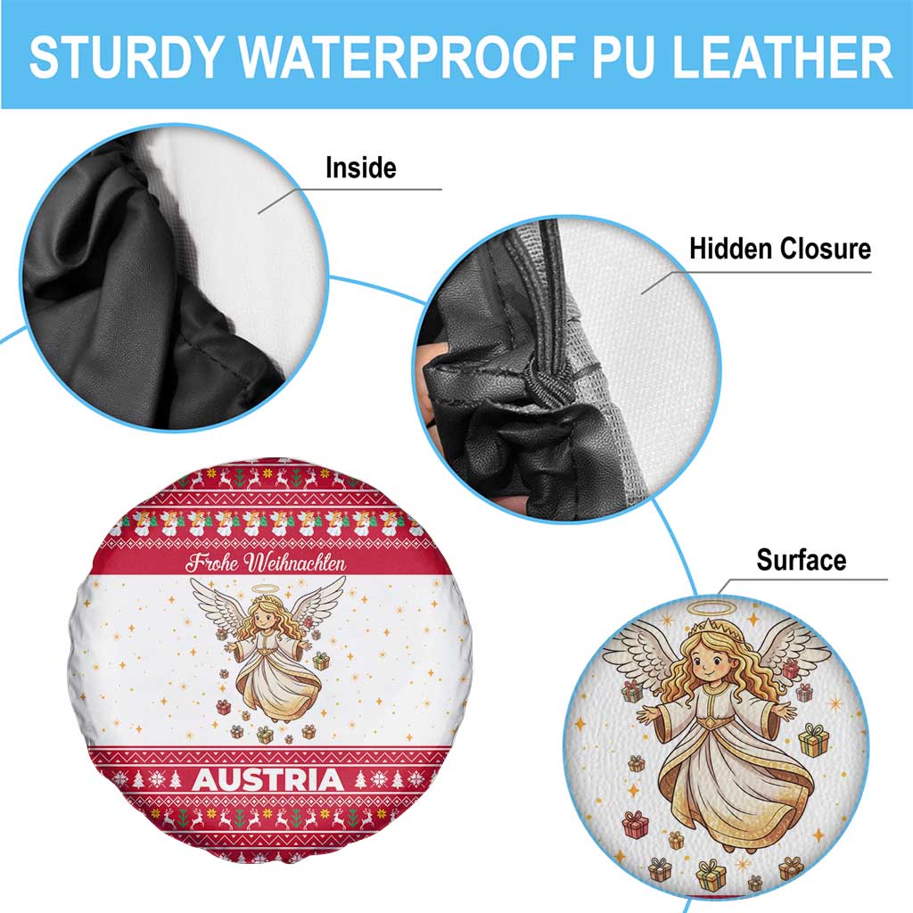 Austria Christmas Spare Tire Cover with Frohe Weihnachten Angel Design and Red White Holiday - Wonder Print Shop