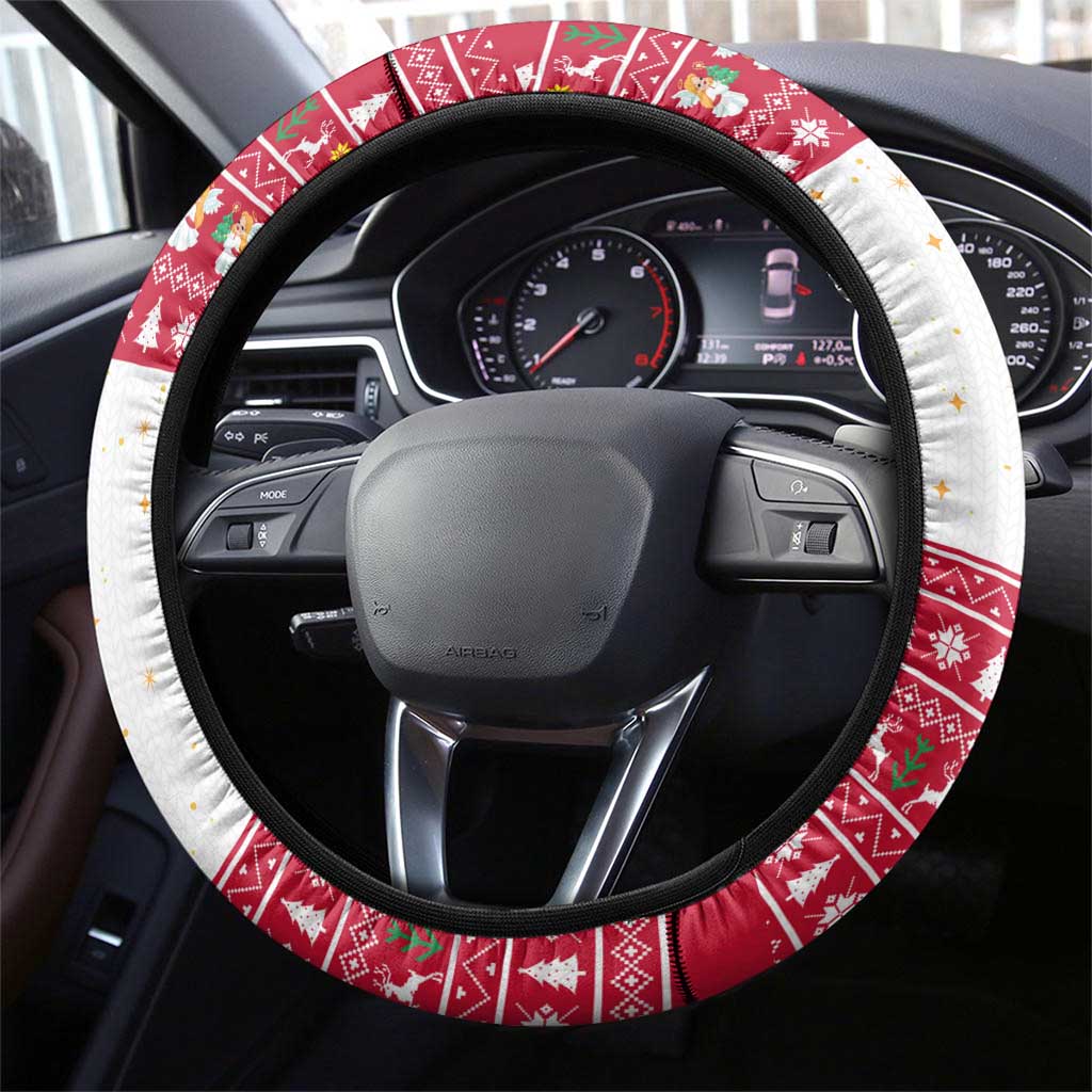 Austria Christmas Steering Wheel Cover with Frohe Weihnachten Angel Design and Red White Holiday - Wonder Print Shop