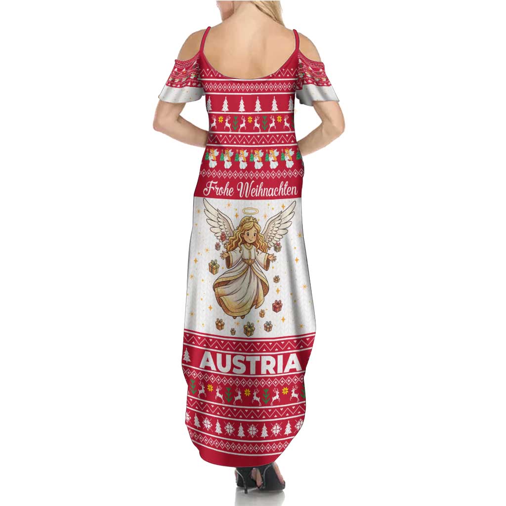Austria Christmas Summer Maxi Dress with Frohe Weihnachten Angel Design and Red White Holiday - Wonder Print Shop