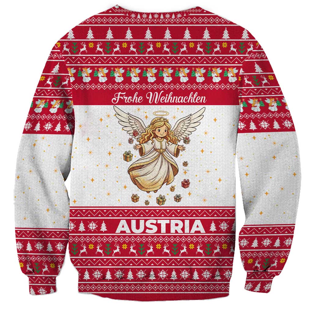 Austria Christmas Sweatshirt with Frohe Weihnachten Angel Design and Red White Holiday - Wonder Print Shop