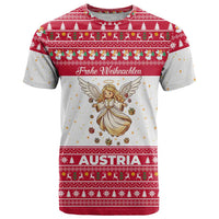 Austria Christmas T Shirt with Frohe Weihnachten Angel Design and Red White Holiday - Wonder Print Shop