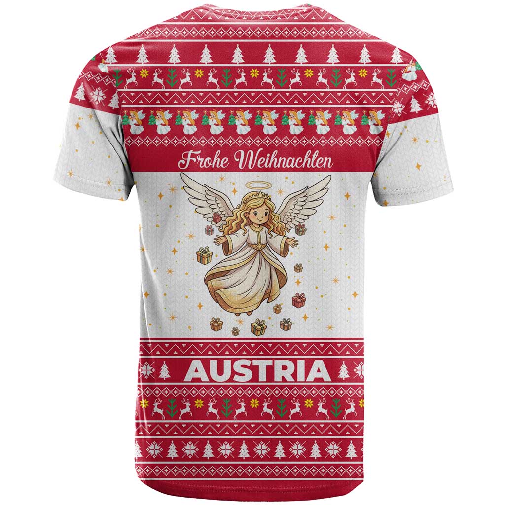 Austria Christmas T Shirt with Frohe Weihnachten Angel Design and Red White Holiday - Wonder Print Shop