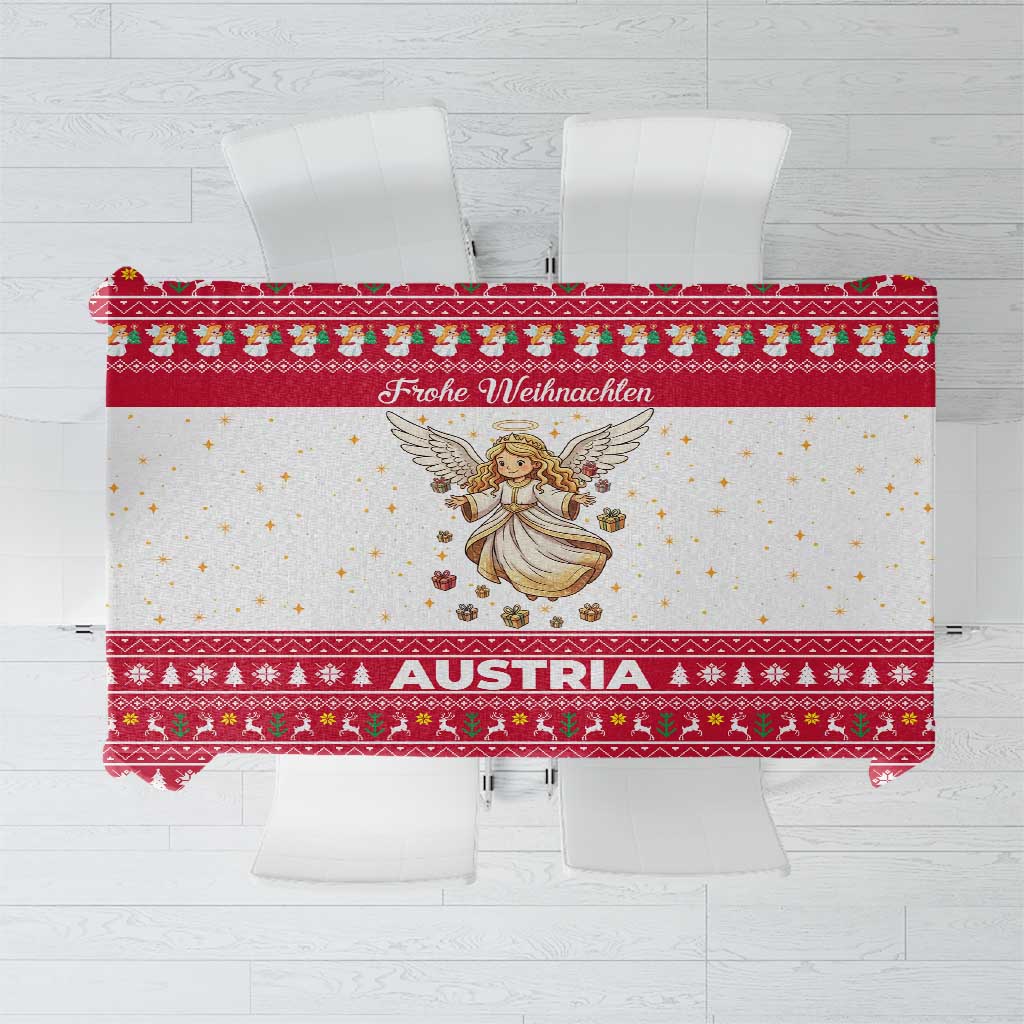 Austria Christmas Tablecloth with Frohe Weihnachten Angel Design and Red White Holiday - Wonder Print Shop