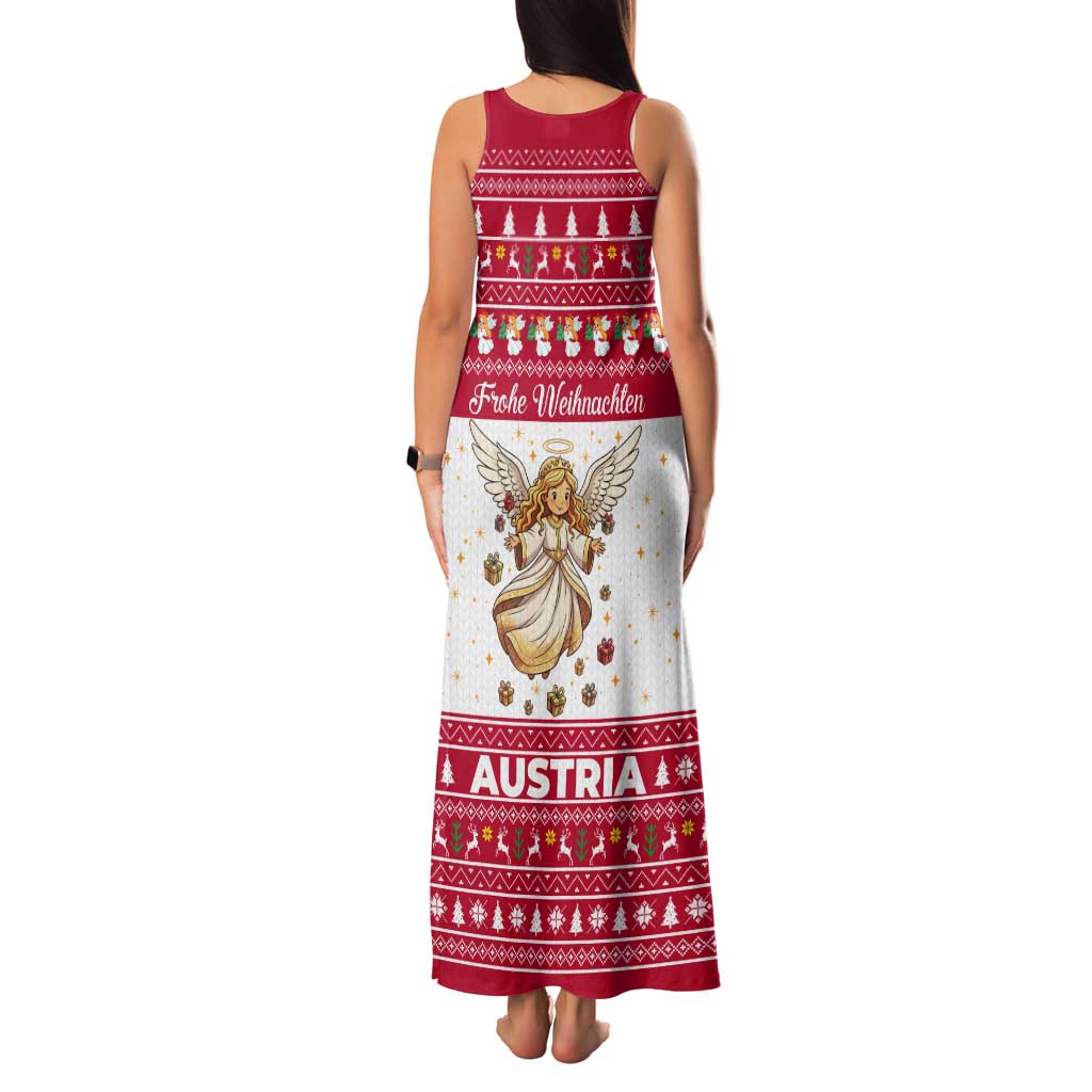 Austria Christmas Tank Maxi Dress with Frohe Weihnachten Angel Design and Red White Holiday - Wonder Print Shop