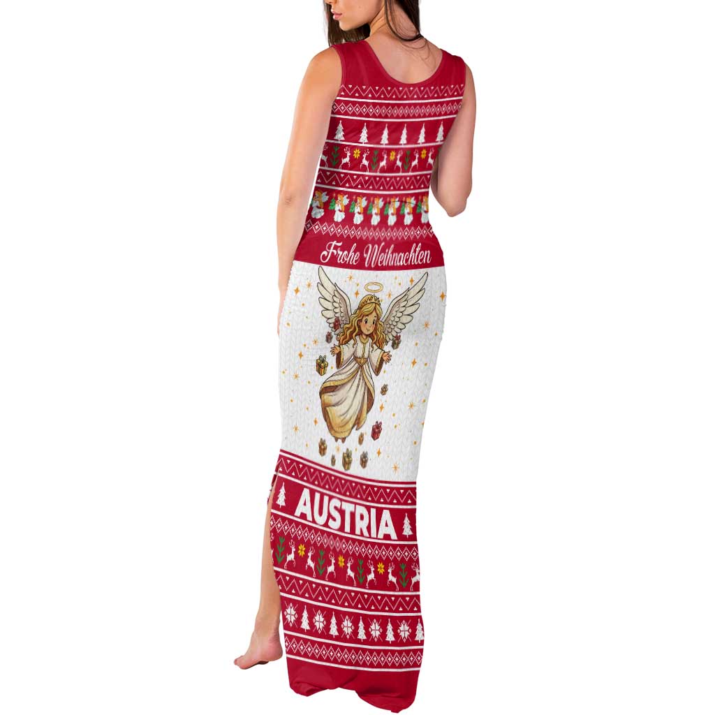 Austria Christmas Tank Maxi Dress with Frohe Weihnachten Angel Design and Red White Holiday - Wonder Print Shop