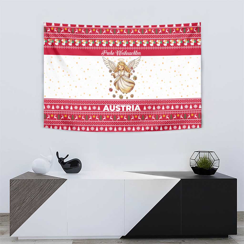 Austria Christmas Tapestry with Frohe Weihnachten Angel Design and Red White Holiday - Wonder Print Shop