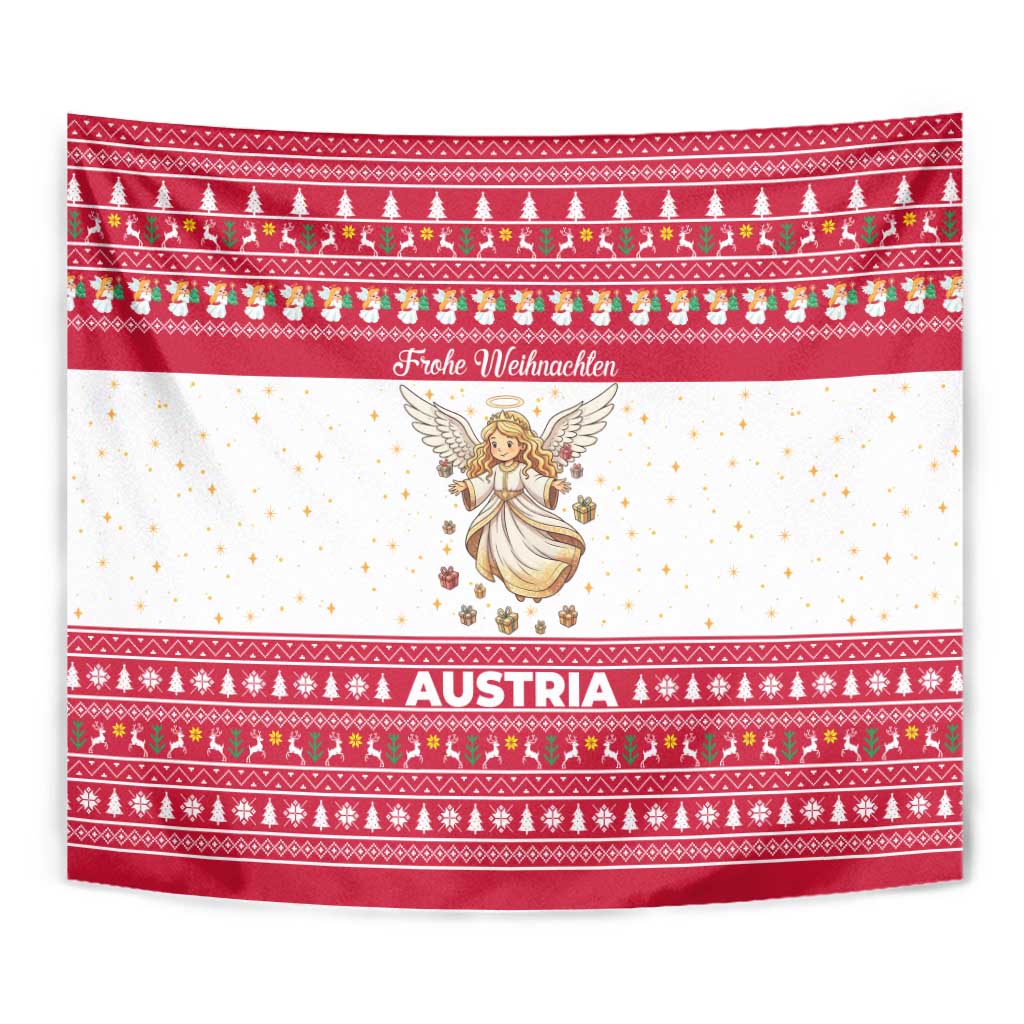 Austria Christmas Tapestry with Frohe Weihnachten Angel Design and Red White Holiday - Wonder Print Shop