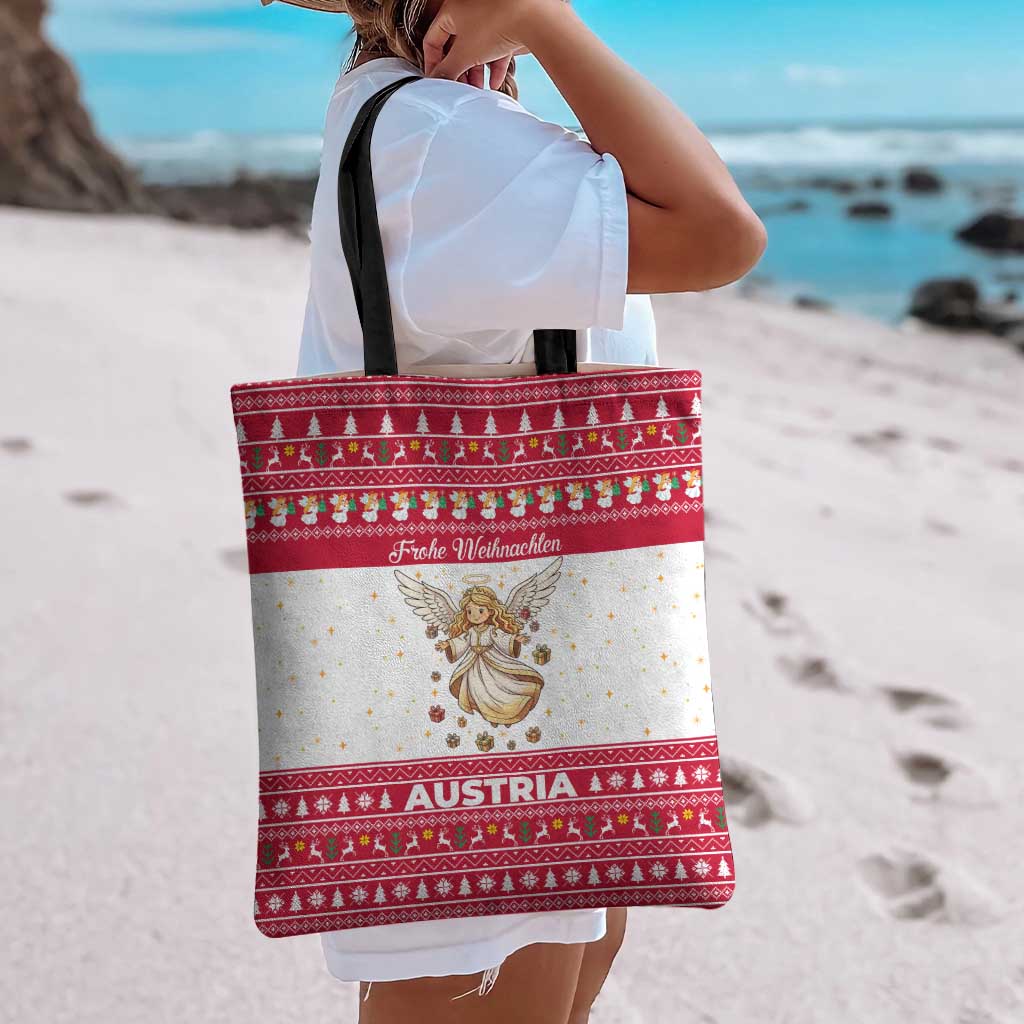 Austria Christmas Tote Bag with Frohe Weihnachten Angel Design and Red White Holiday - Wonder Print Shop