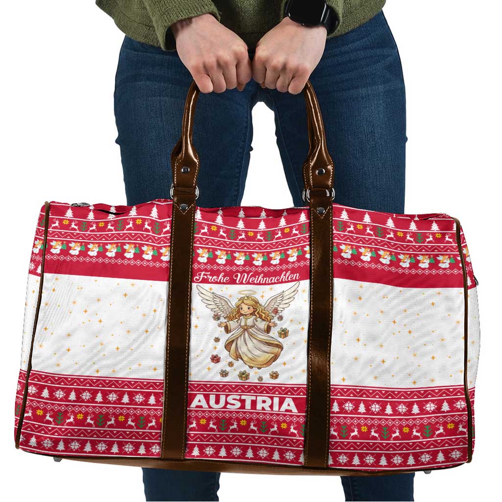 Austria Christmas Travel Bag with Frohe Weihnachten Angel Design and Red White Holiday - Wonder Print Shop