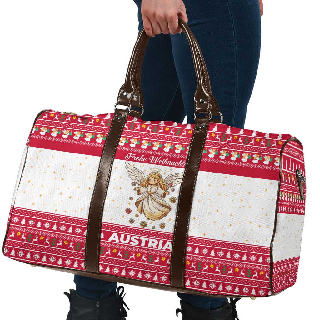 Austria Christmas Travel Bag with Frohe Weihnachten Angel Design and Red White Holiday - Wonder Print Shop