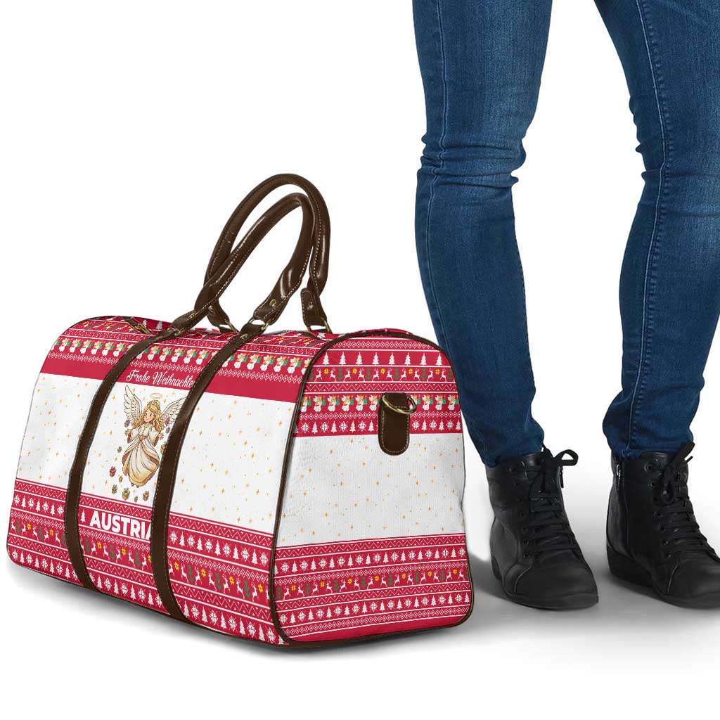 Austria Christmas Travel Bag with Frohe Weihnachten Angel Design and Red White Holiday - Wonder Print Shop
