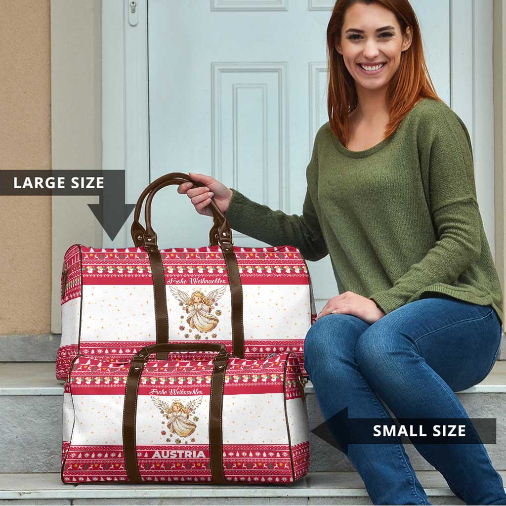 Austria Christmas Travel Bag with Frohe Weihnachten Angel Design and Red White Holiday - Wonder Print Shop