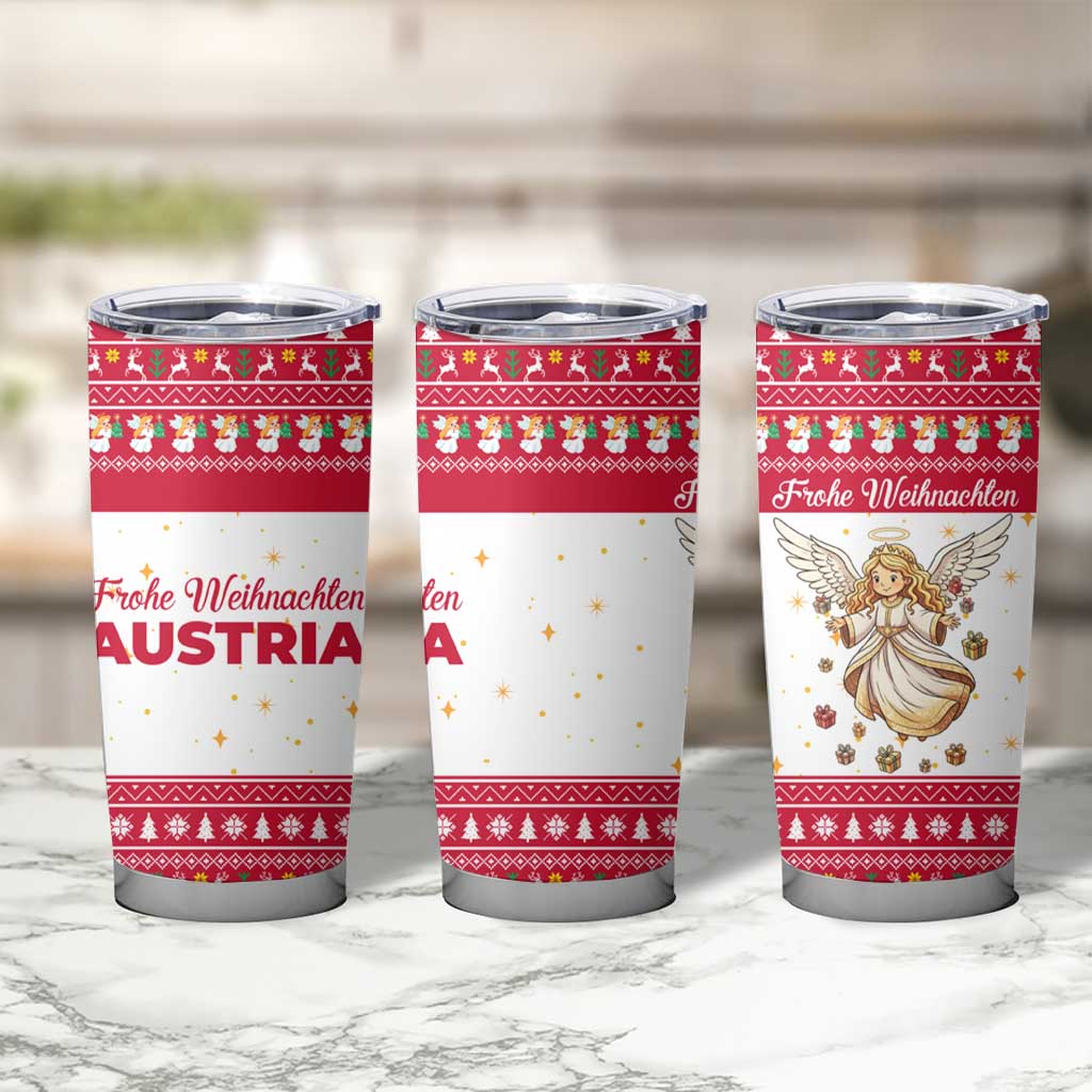 Austria Christmas Tumbler Cup with Frohe Weihnachten Angel Design and Red White Holiday - Wonder Print Shop