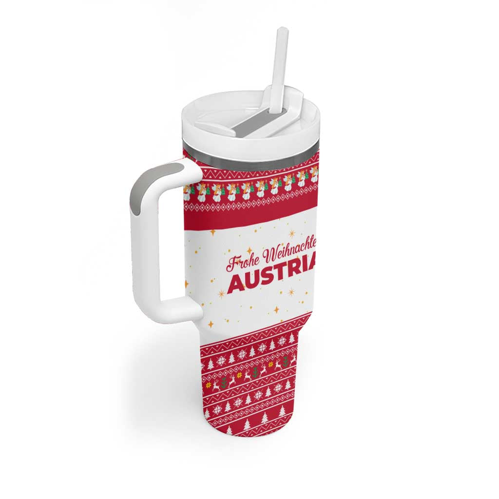 Austria Christmas Tumbler With Handle with Frohe Weihnachten Angel Design and Red White Holiday - Wonder Print Shop