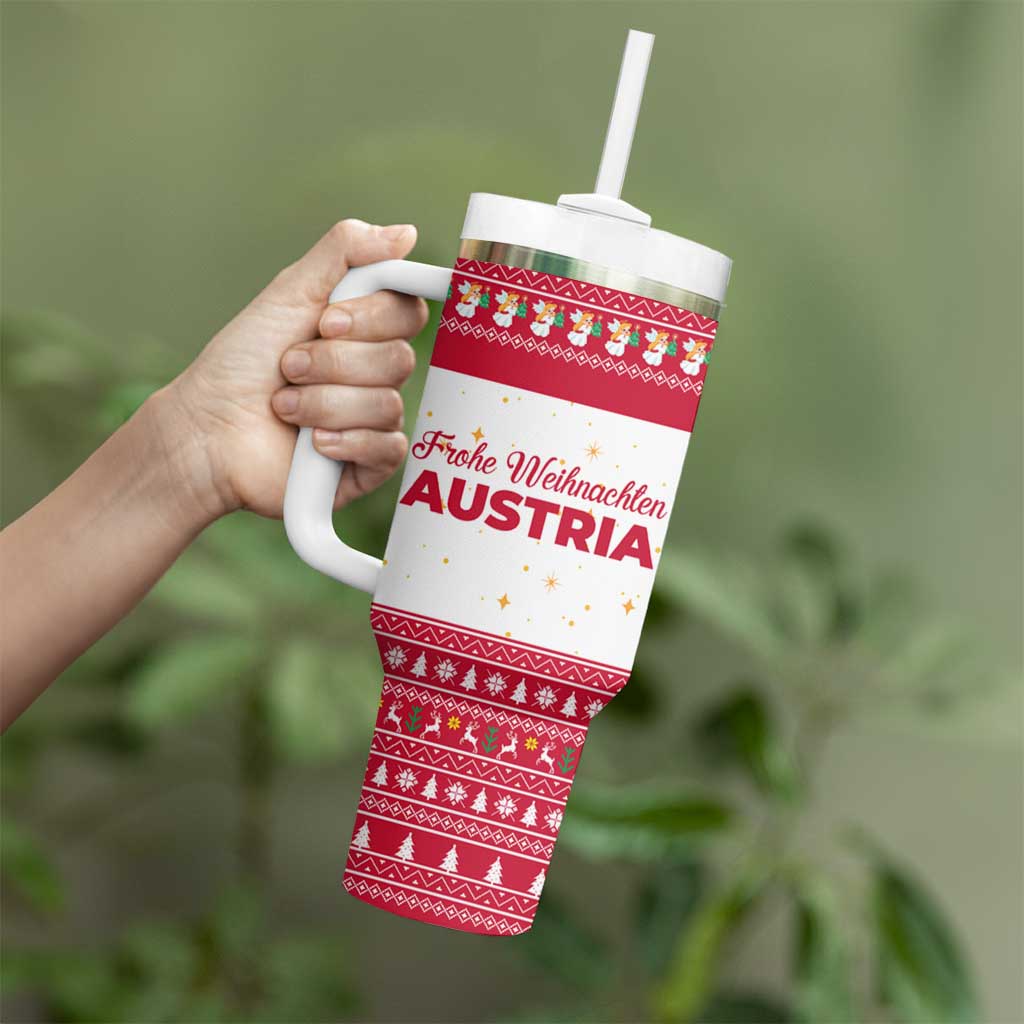 Austria Christmas Tumbler With Handle with Frohe Weihnachten Angel Design and Red White Holiday - Wonder Print Shop