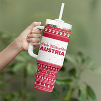 Austria Christmas Tumbler With Handle with Frohe Weihnachten Angel Design and Red White Holiday - Wonder Print Shop