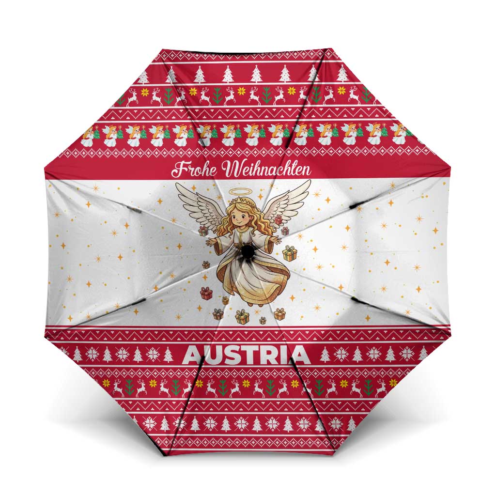 Austria Christmas Umbrella with Frohe Weihnachten Angel Design and Red White Holiday - Wonder Print Shop