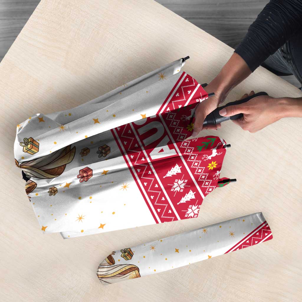 Austria Christmas Umbrella with Frohe Weihnachten Angel Design and Red White Holiday - Wonder Print Shop
