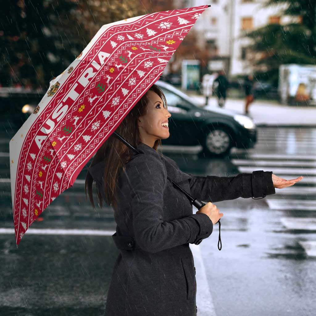 Austria Christmas Umbrella with Frohe Weihnachten Angel Design and Red White Holiday - Wonder Print Shop
